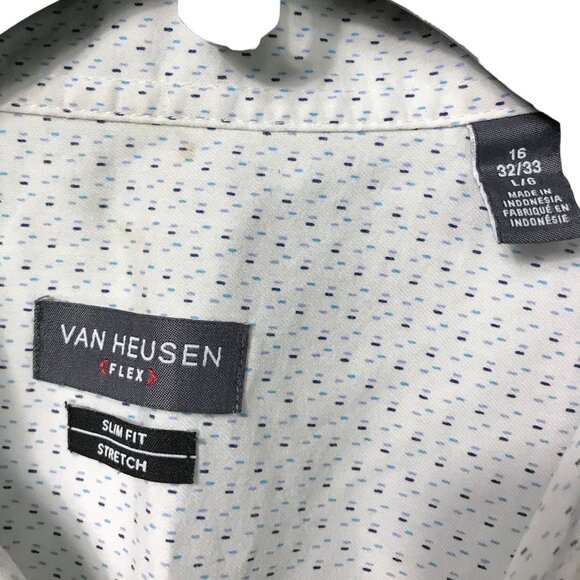 Van Heusen White Navy Blue Pattern‎ button down Long Sleeves - Picture 3 of 3
